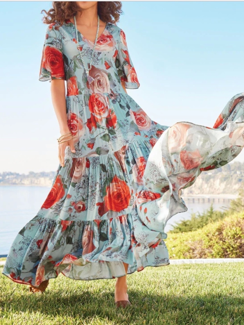 Soft Surroundings First Blooms MaxiDress Porcelain Rose Floral Size Large - Picture 15 of 15